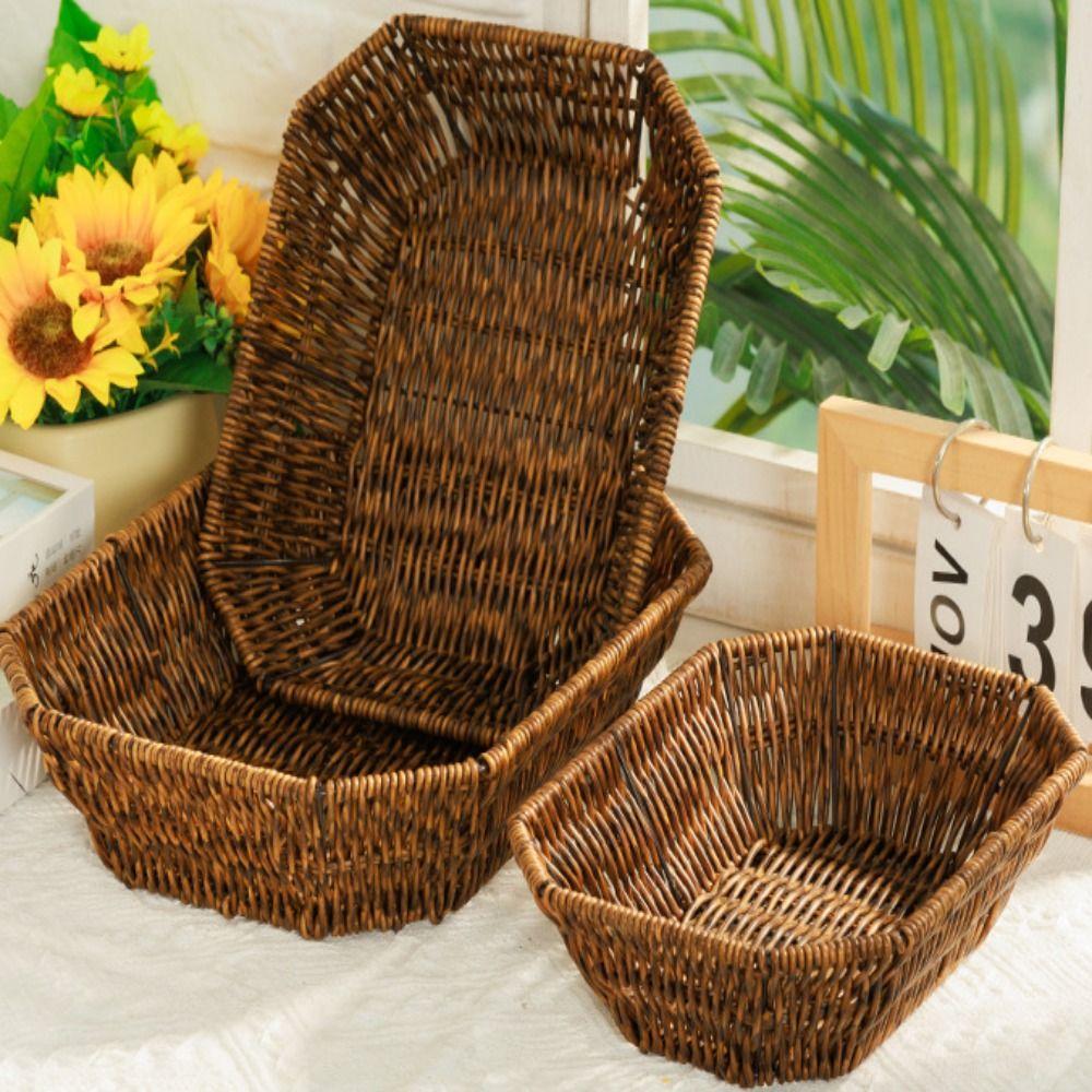 Retro Woven Imitation Rattan Fruit Plate  Wedding Candy Flower Storage