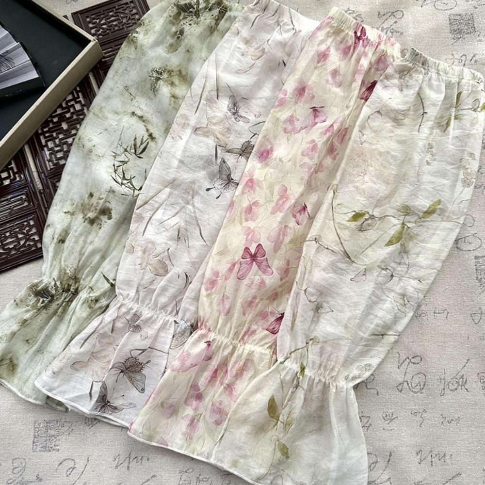 

Sweet Chinese Style Sleeves Elastic Cycling Gloves Breathable Chiffon Sunscreen Arm Covers Summer Style 2