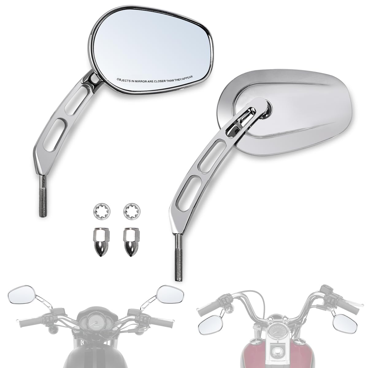 

FOVPLUE Chrome Oval Fairing Rear Mirror, Motorcycle Mirror Adjustment, Fits Harley Sportster Dyna Bobber Chopper Street Gliden, Fits Most 8mm Thread H