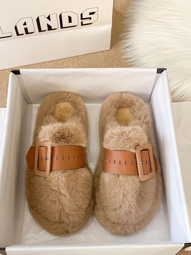 Women's Lightweight Comfortable Non-slip Heightening Winter Warm Plush Lining Non-slip Durable Casual Cotton Slippers Fur Shoes