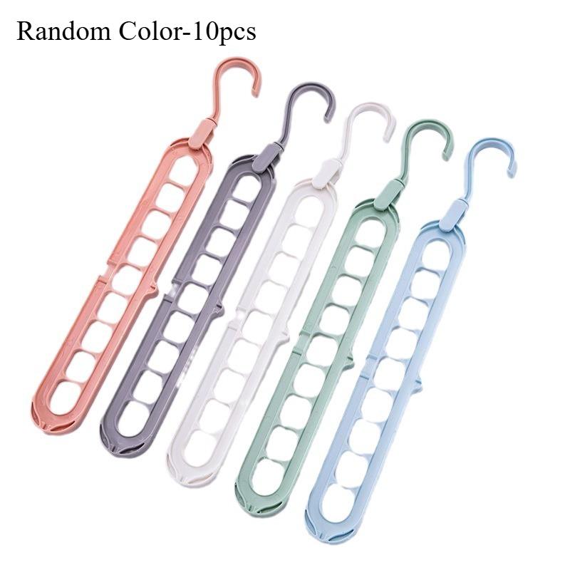 10pcs 9-hole Wardrobe Storage Rack Multifunctional Foldable Clothes Drying Rack Storage Clothes Rack Space-saving Clothes Hanger