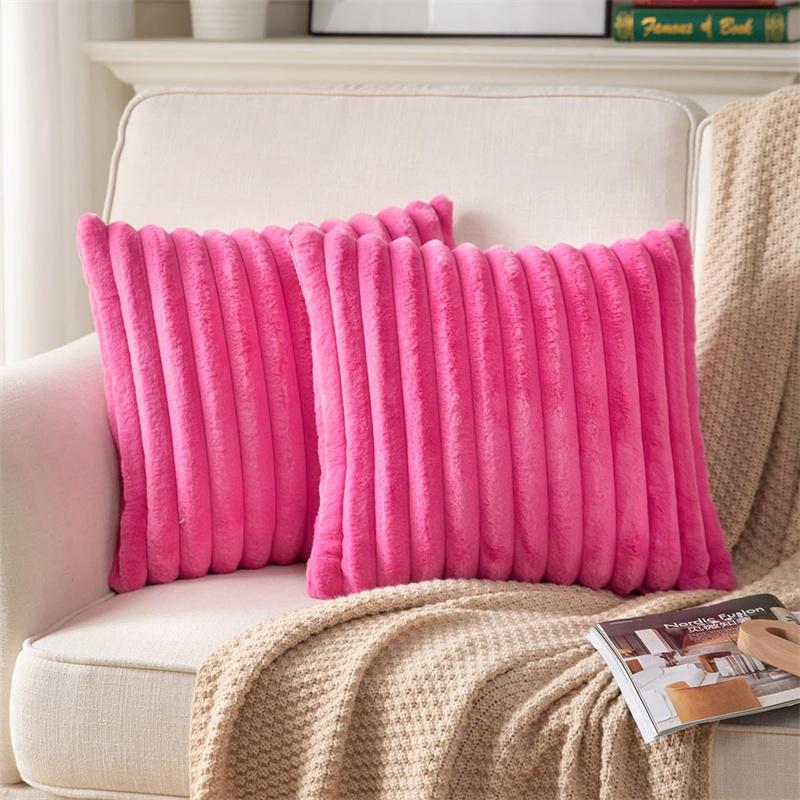 45x45cm Double-Side Faux Fur Plush Decorative Throw Pillow Covers Wide Stripe Couch Cushion Case Soft Fluffy Pillowcases JAF068