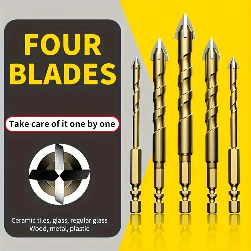 7pcs Multi-functional Drill Bit Set, Glass Tile Drill Hexagonal Shank Spiral Groove Cross Alloy Drill Ceramic Four-edge Drill To Drill Vitrified Brick