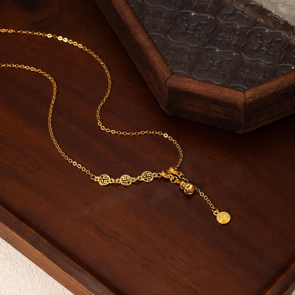 Golden Gourd Necklace, Women'S Light Luxury Niche Design, High-End Sense Of National Style, Temperament, Lucky Brand Fringed Collarbone Chain