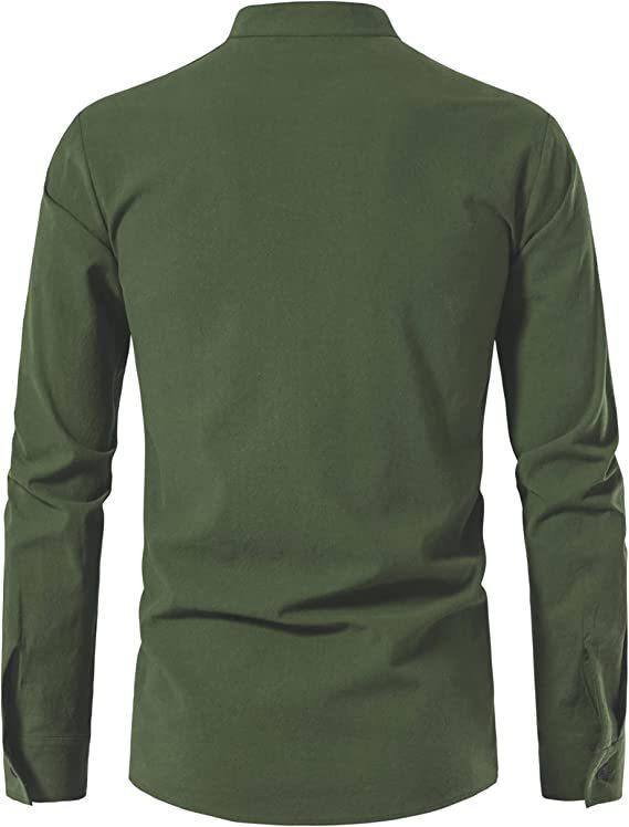 2024 Herren Baumwolle Henley Hippie Lässig Strand Langarm Stehkragen Hemd A275