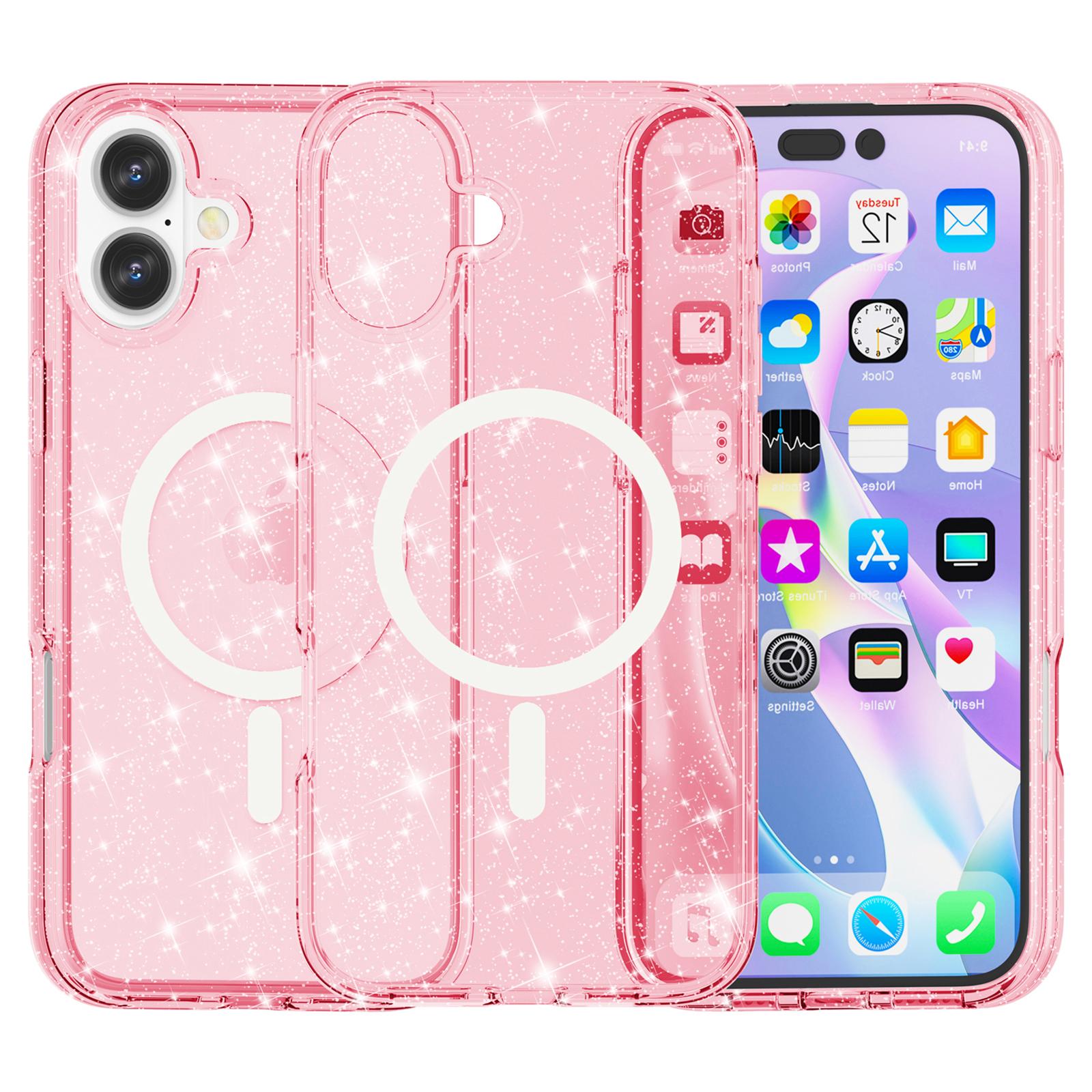 AMORUS For iPhone 16 Plus Magnetic Case Compatible with MagSafe Glitter Powder PC + TPU Phone Cover