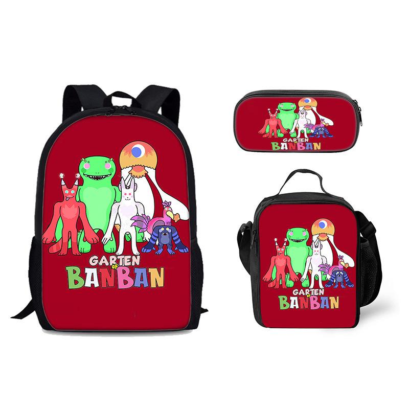 Classic Popular Novelty Funny Garten of Banban 3D Print 3pcs/Set Pupil School Bags Laptop Daypack Backpack Lunch Bag Pencil Case
