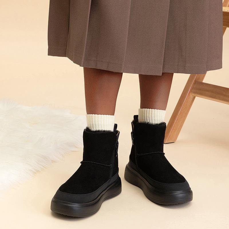 TUINANLE Thick Soled Short Sleeved Snow Boots for Women Versatile with Thick Fleece and Anti Slip Warm Cotton Shoes