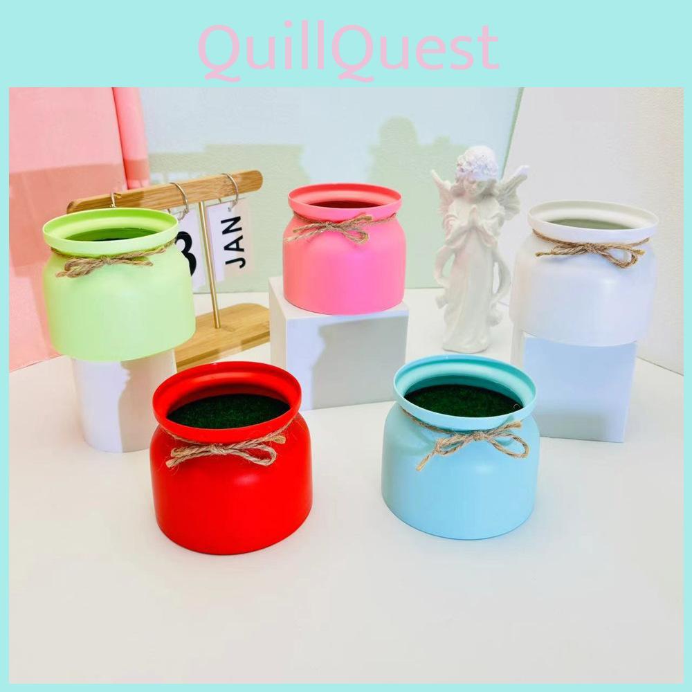 Macaron Edging Butterfly Bow Flower Pot For Faux Plant Arrangements Wedding Hotel Decor Accessory