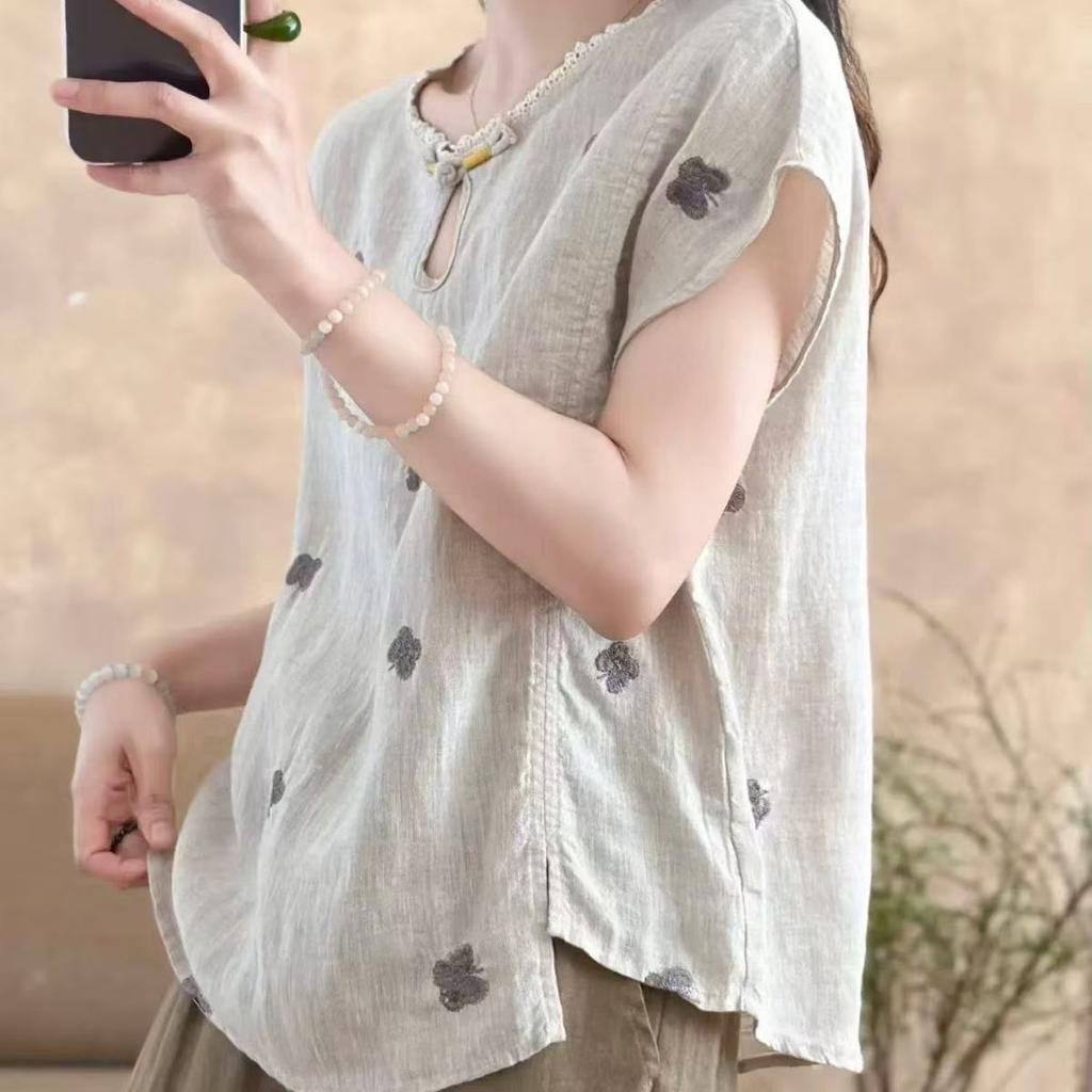 Plus Size Women's Summer Retro Comfortable Blouse Cotton Linen Office Lady Fashion Arrival Trendy Breathable