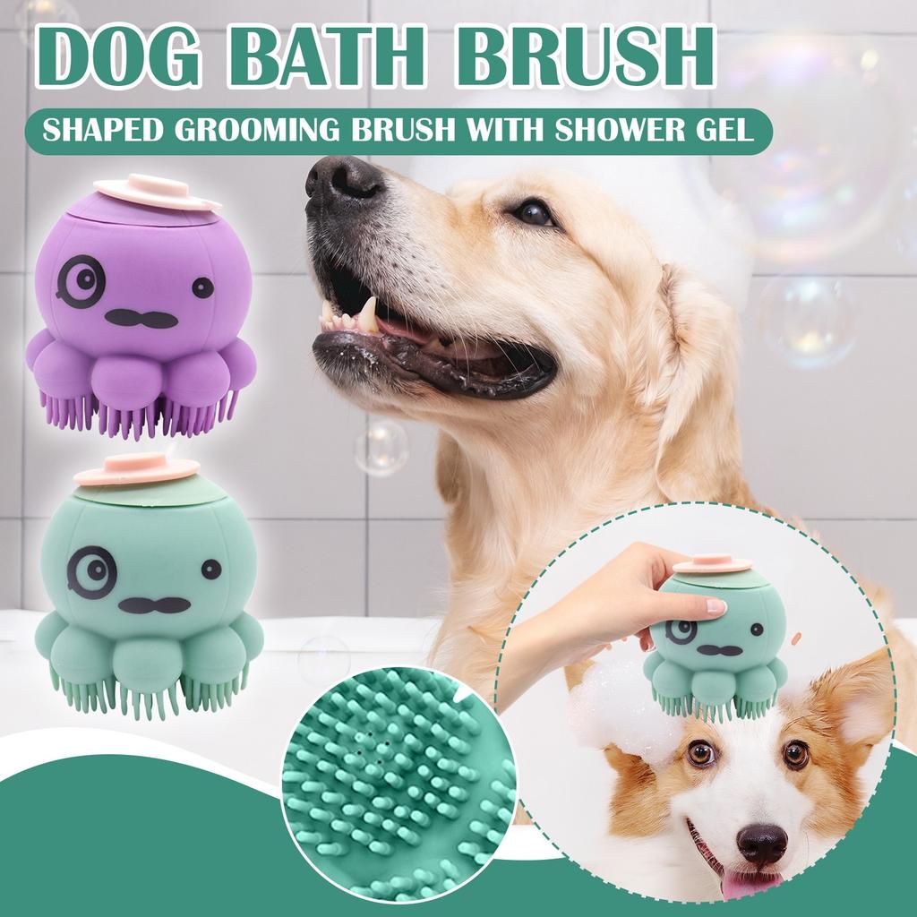 Dog Bath Brush, Shaped Grooming Brush With Shower Gel
