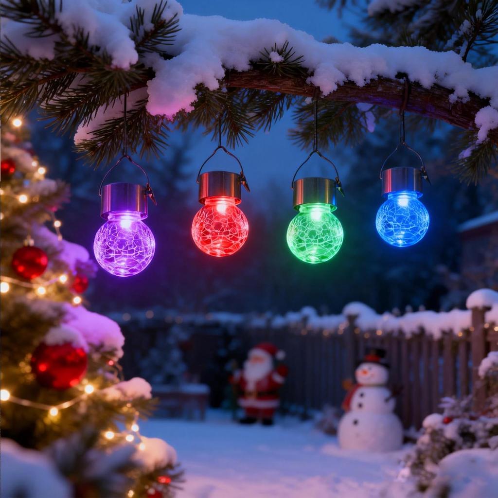 Solar Lanterns Outdoor Colored Hanging Solar Lights Waterproof Globes Garden Lights Decorative Light Up Ornaments for Fence Hook Tree Ornaments