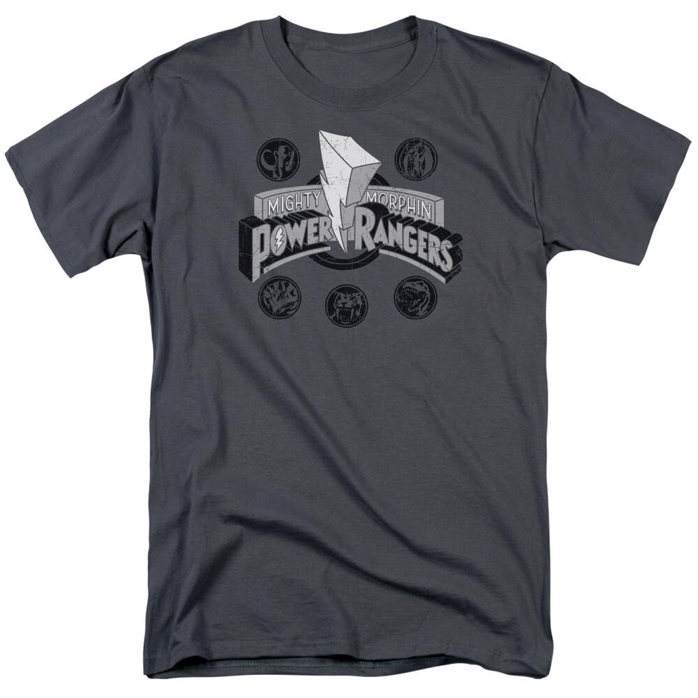 Mighty Morphin Power Rangers Power Coins T Shirt Mens Licensed Tee Charcoal XL