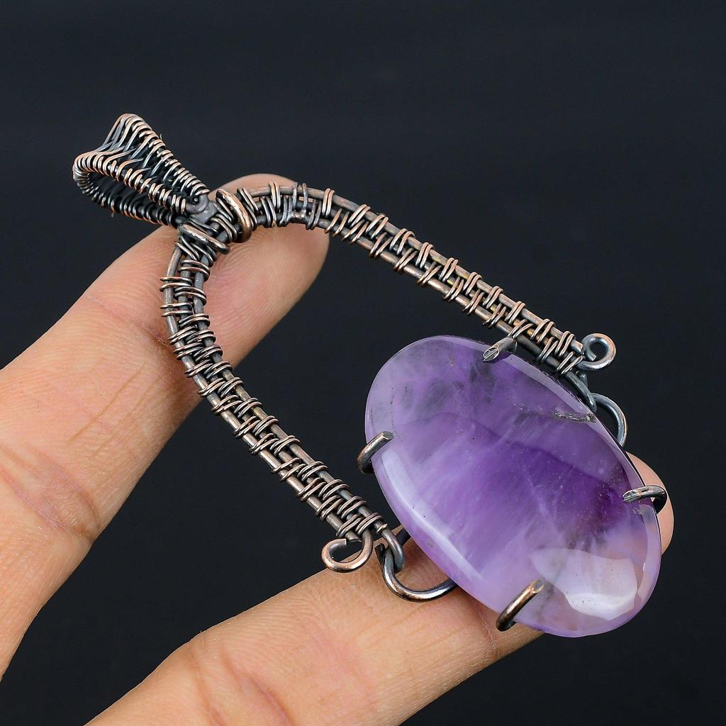 Amethyst Pendant Gemstone Jewelry, 999 Copper Wire Wrapped Pendant, Gift For Women Handmade Pendant