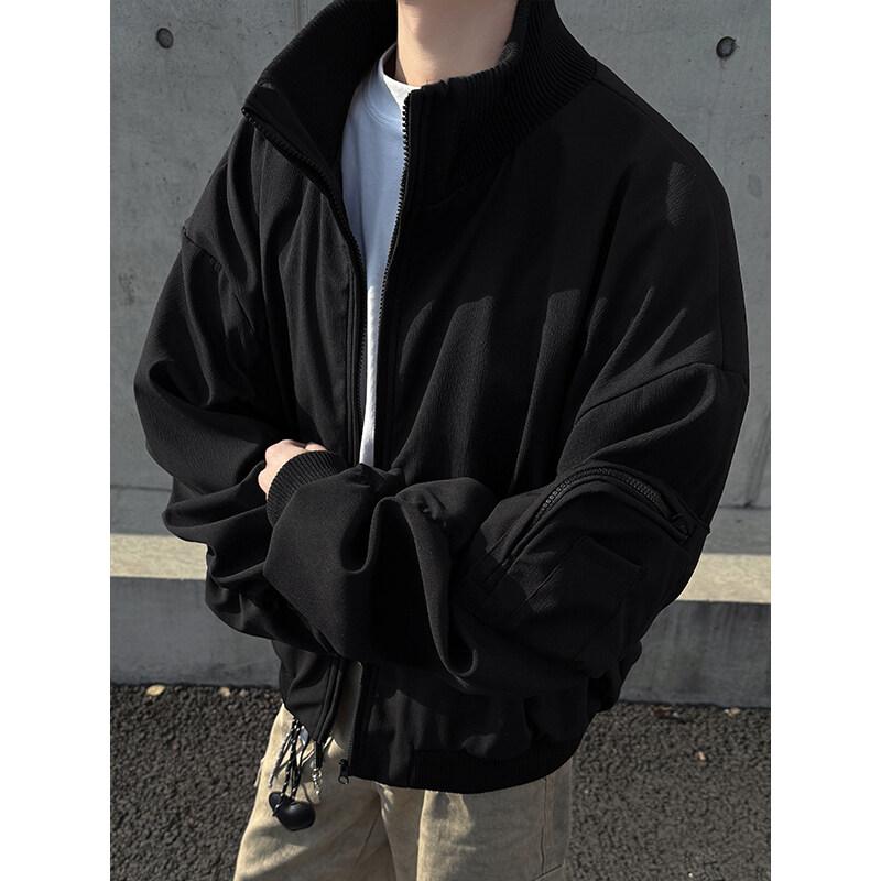 Men Cool Black Jacket Men Autumn Fashion Casual Baseball Coat Youth Zipper Pocket Jackets Man Soild Color Outerwear