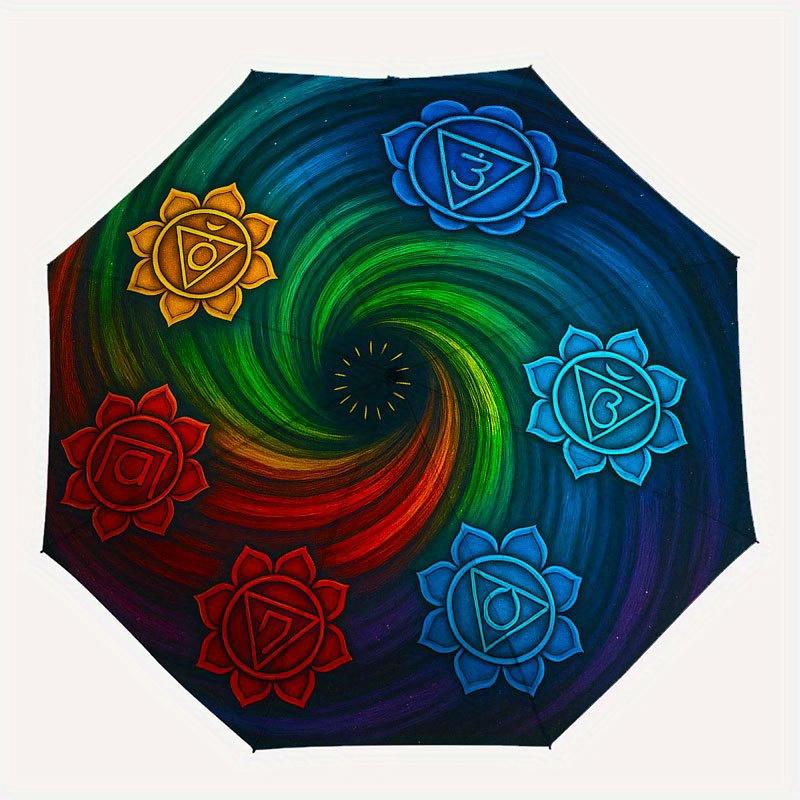 Chakra Balance Mandala Kunstdruck - Spirituelle Heilung Dekor Regenschirm, Tragbarer 3-fach Faltbarer Kompaktregenschirm für Männer & Frauen R129