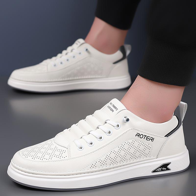 Men's Shoes 2025 Summer New Sandals Breathable Hollow White Shoes Casual British Men's Sports Board Shoes 2025