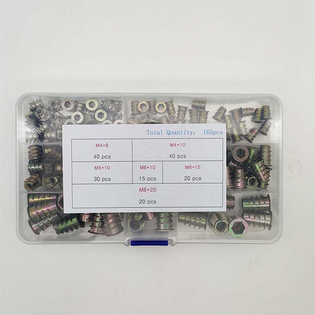 120-Piece Zinc Alloy Hex Socket Nut Set - M4 to M10 Threaded Inserts