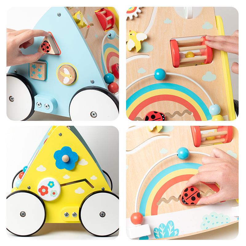 Multifunctional Wooden Baby Walker with Educational Busy Board and Piano