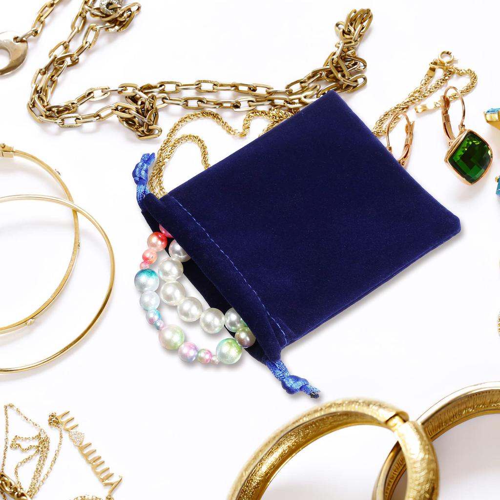 FRCOLOR Jewelry Pouch Drawstring Bag Small 8x10cm Set Accessory Storage Bag Packaging Wrapping Jewelry Storage Small Item Case Navy Blue 50-Piece