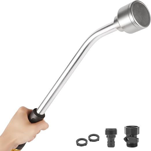 18-inch Soft Rain Watering Wand with Shut Off Valve, Lightweight and Durable Metal Gentle Watering Wand Perfect for Hanging Bask