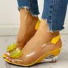 Fashion Large Size Female Sandals Summer New Rhinestone Wedge Heel Sweet Flowers Transparent Waterproof  Leisure Women's Jelly Shoes
