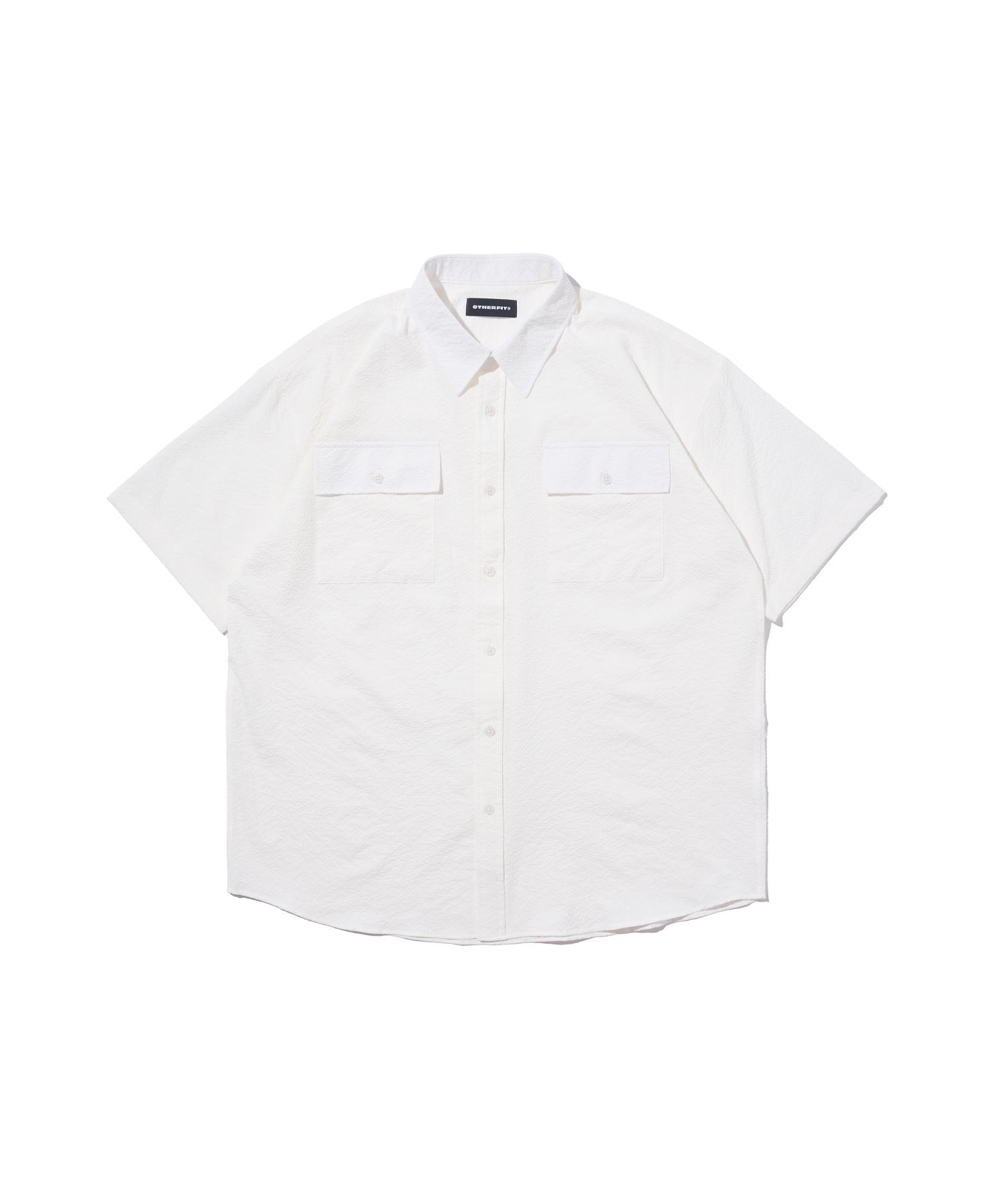 Ader Fits Seersucker Pocket Short Sleeve Shirt (White) Free
