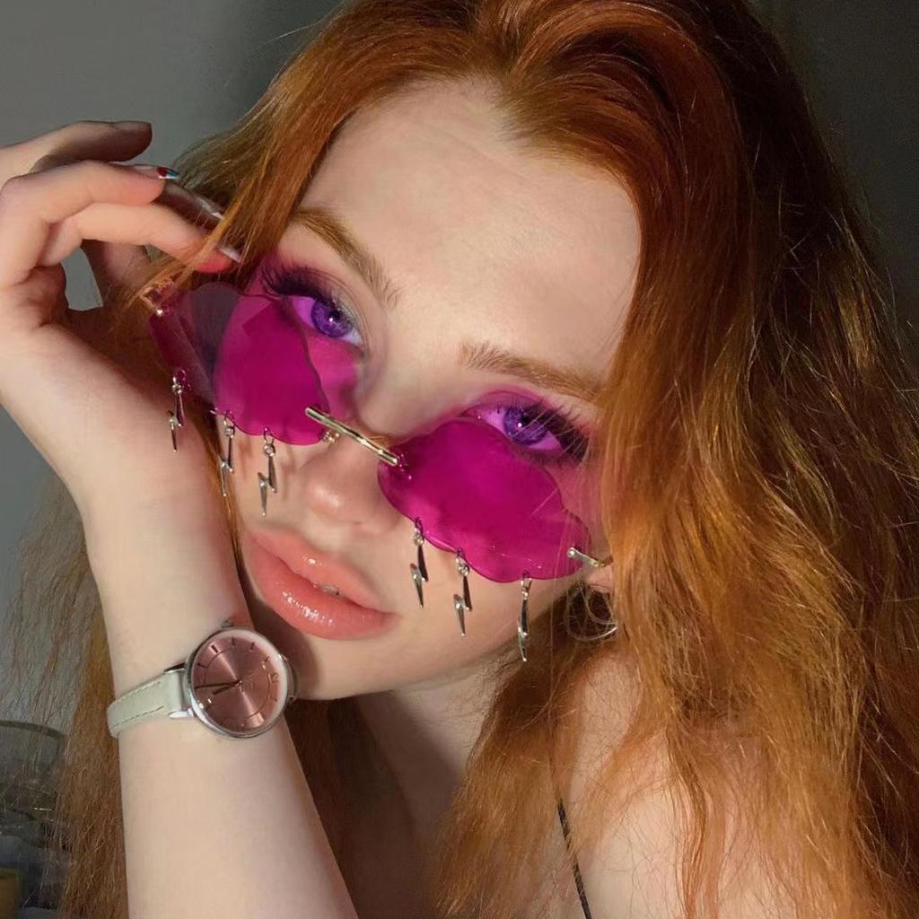 European and American new frameless cloud lightning sunglasses, party and dance funny sunglasses, women's trendy sunglasses