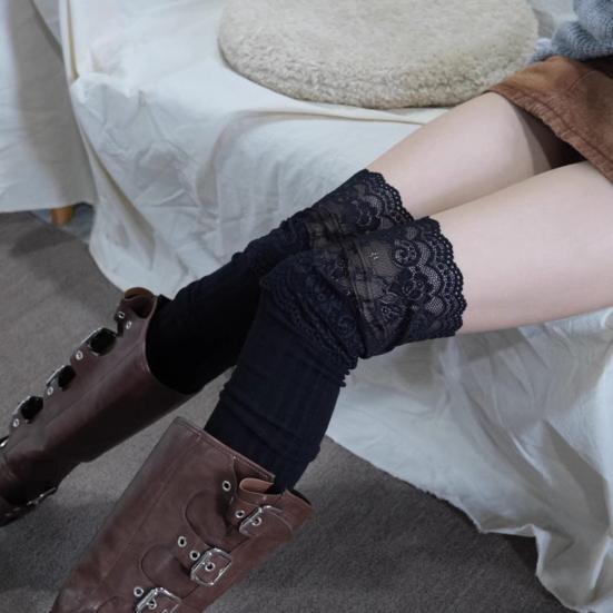 Lace Thigh High Socks Women Over-the-Knee Socks with Lace Cuffs Stretchy Long Stockings Boot Socks for Girls Cosplay Dating