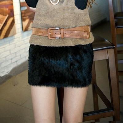 Jeseň a Zima Nová Kožušinová Krátka Sukňa Módna Sukňa z Imitácie Králičej Kožušiny Dámska Všestranná Sukňa s Vysokým Pásom Slim Trendy