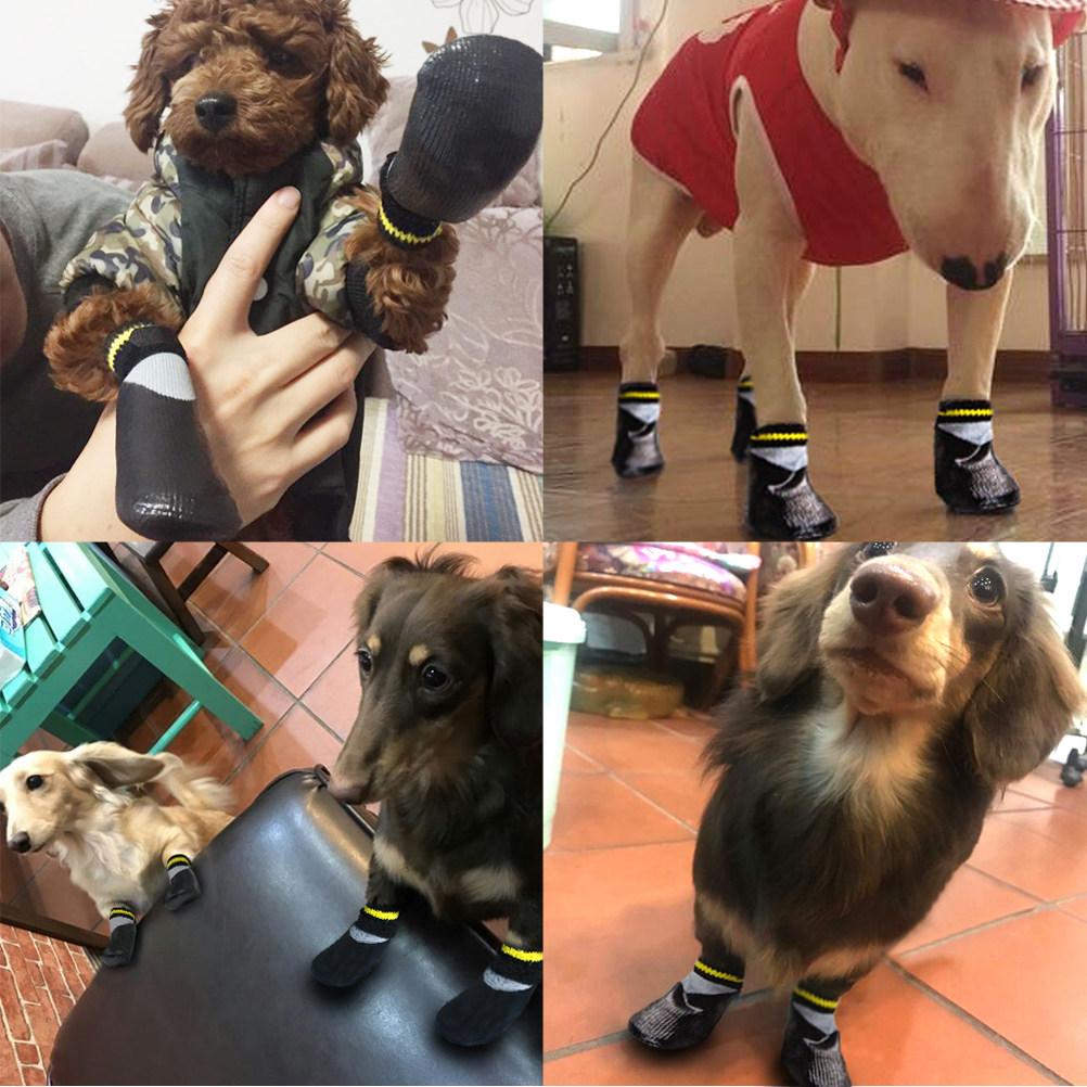 

1Set Pet Dog Waterproof Winter Snow Boots Rubber Rain Shoes Anti-Slip Socks Footwear Size 7 Black Protect Paws 8X3.9X3.2CM