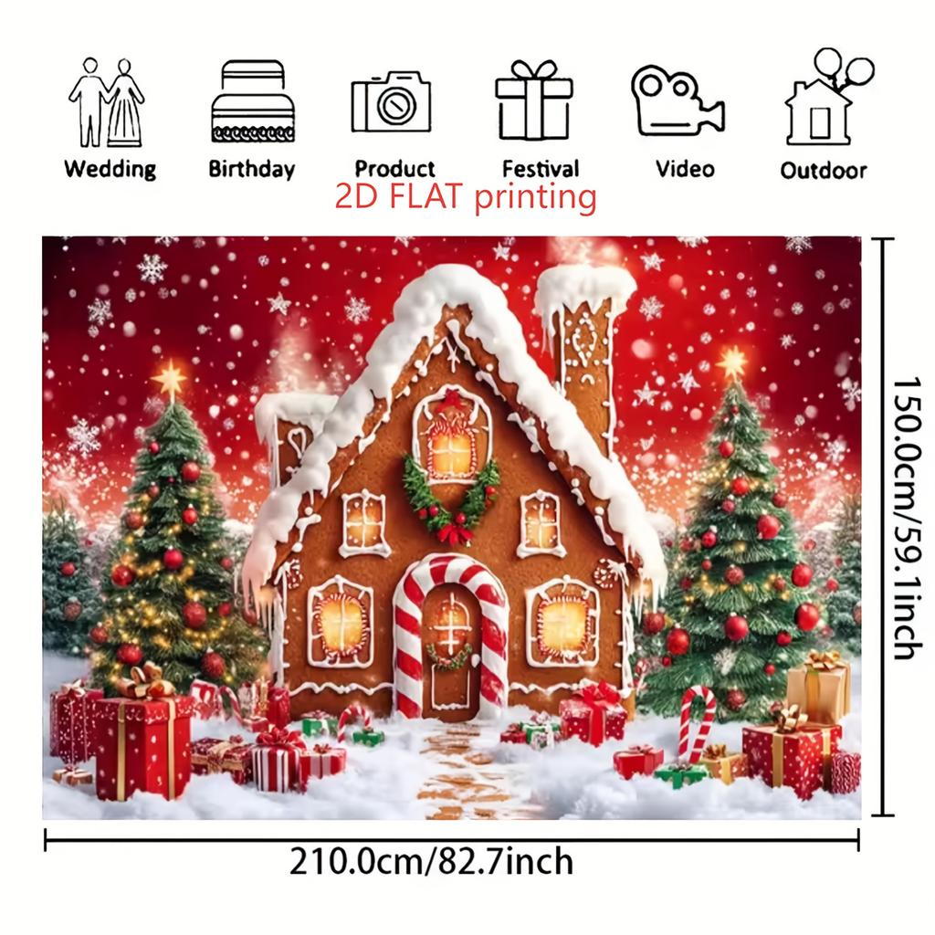 1pz Stoffa Sfondo Invernale Natalizio Albero di Natale Scatola Regalo Neve Casa di Pan di Zenzero Design Striscione Sfondo Festa