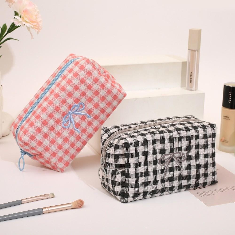 Fashion Portable Cosmetic Bag Large Capacity Multi-functional Toiletries Storage Bag Embroidered Bow Stationery Pouch