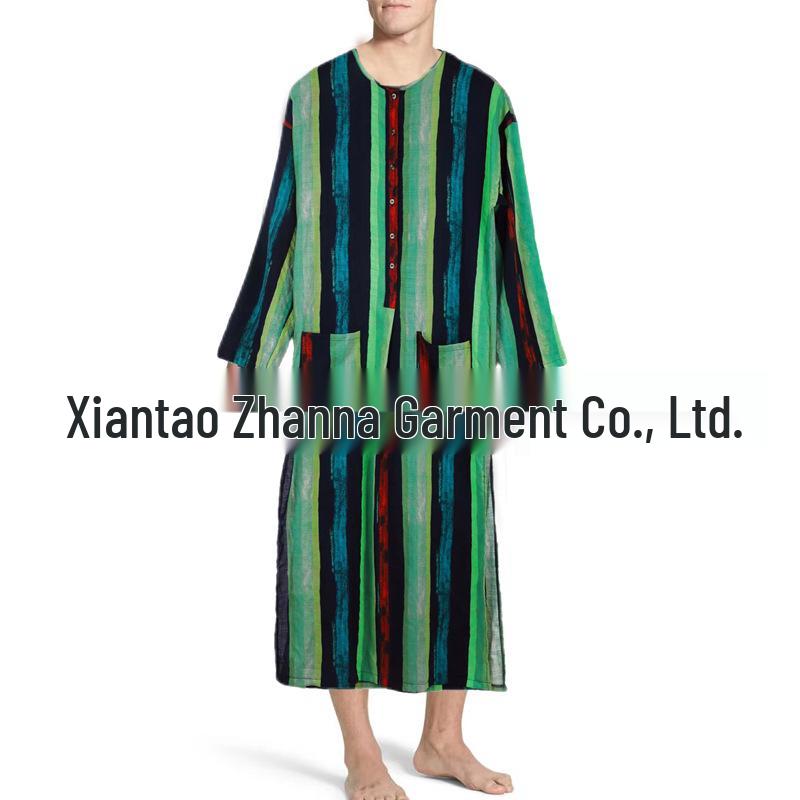 

Men s Striped Muslim Long Robe Jumpsuit Tang Suit with Stand-up Collar 5XL