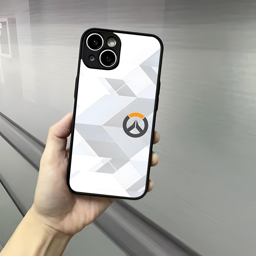 O-Overwatch Telefon Kılıfı iPhone 17 16 15 14 13 12 Pro Max Xr Air Plus için Deri Hissi Siyah Sert Kabuk Kılıf