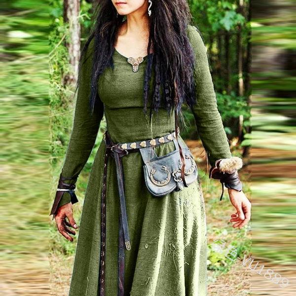 Abito lungo medievale a maniche lunghe da donna, abito da fata vintage, abito elfico, rinascimentale, celtico, vichingo, abiti da ballo fantasy