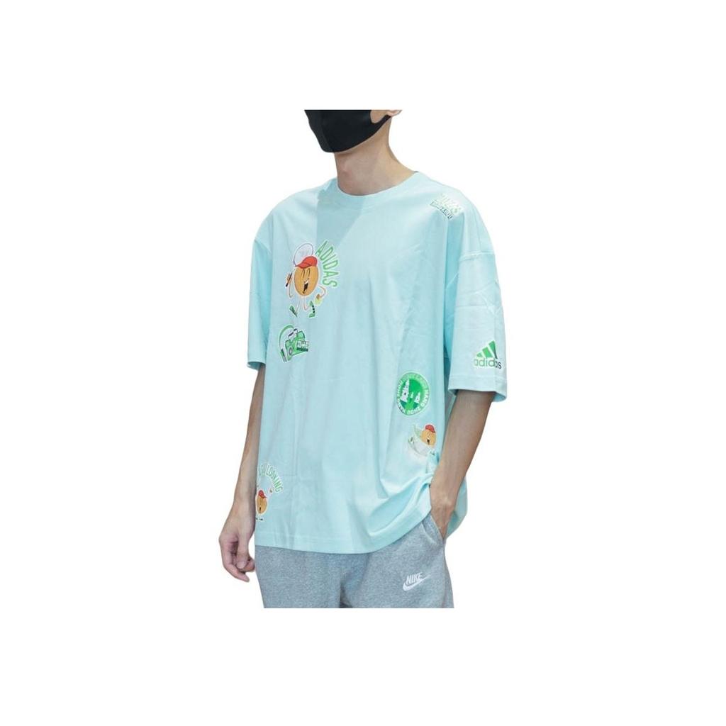 Adidas Cartoon Print Casual Short Sleeve T-Shirt Unisex Tops Light-Aqua-Blue JE0951