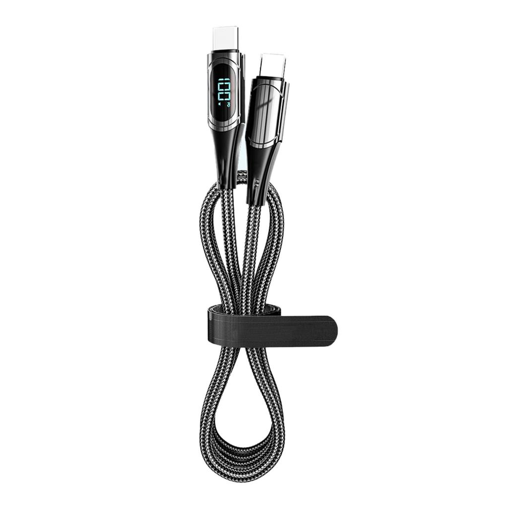 Fast Charging Data Cable PD LED Digital Display USB Data Line for Notebook Tablet Phone 6.6ft Black