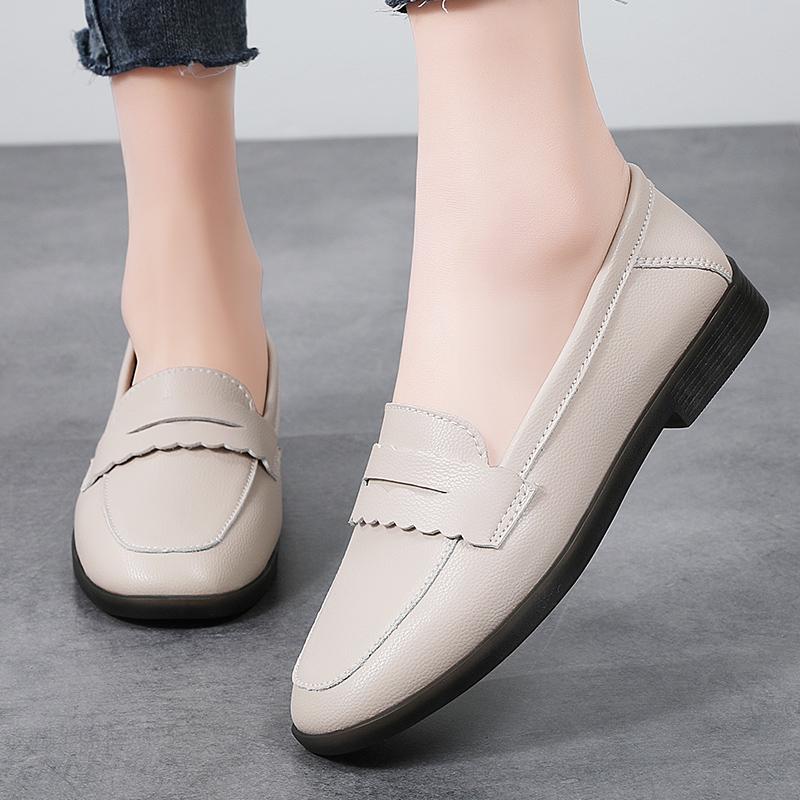 Women's Flat Shoes Fashion New Shallow Slip on Casual Shoes for Women Outdoor Genuine Leather Office Ladies Walking Shoes