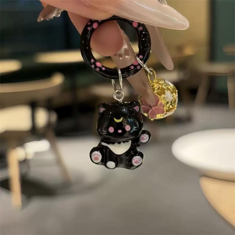 

1PC Resin Kitten Cute Car Key Pendant with Small Bell Bag Charm 3D Cat Keychain Anti-lost Cartoon Mobile Phone Chain чёрный