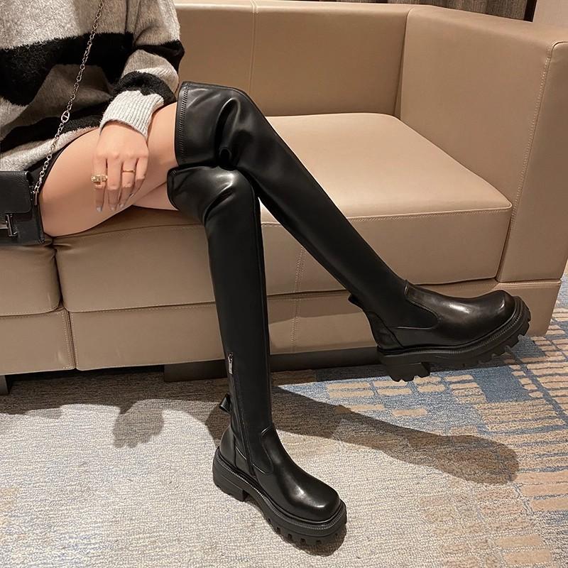 Women's Shoes Sugar Cube Over the Knee Boots 2025 Autumn and Winter New Platform-soled Boots Can't Be Elastic, Fashionable and Popular Long Boots