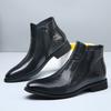 Fashion 2025 New Designer British-style Chelsea Boots for Men Solid Color Side Zipper Pointed Toe High-top Cow Leather Shoes Boots Man