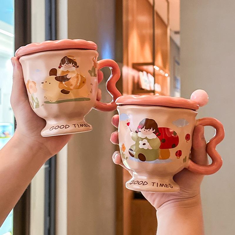 High-value birthday gift, cute girl ceramic mug design sense, companion gift, girlfriend practical gift box