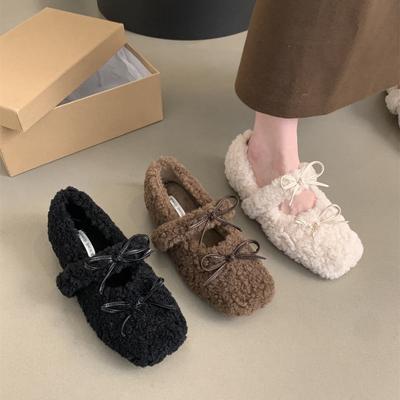 Eleganckie Jesienno-Zimowe Baleriny Loafers Płaskie Buty Kobiety Damskie Płaskie Loafersy Futro Okrągły Nosek Panie Markowy Design Teddy Buty Outdoorowe