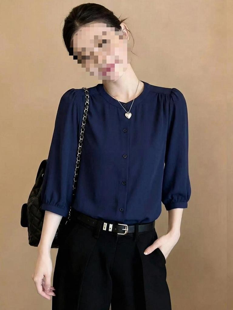 Women's Mid-Sleeve Simple Shirt - Versatile, Slimming, and Stylish for Early Spring