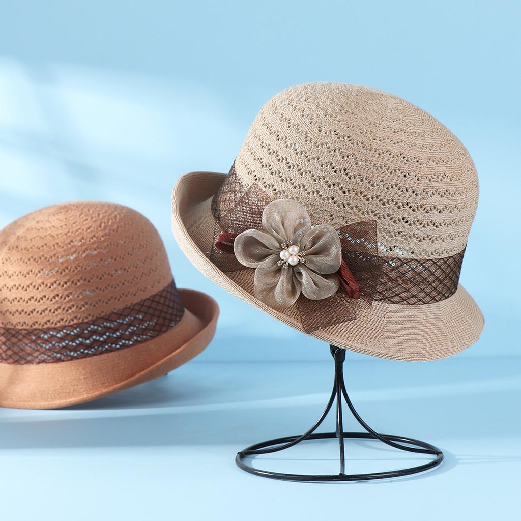 Knit Summer Sun Hat With Floral Pattern And Short Brim For Womens Fashion