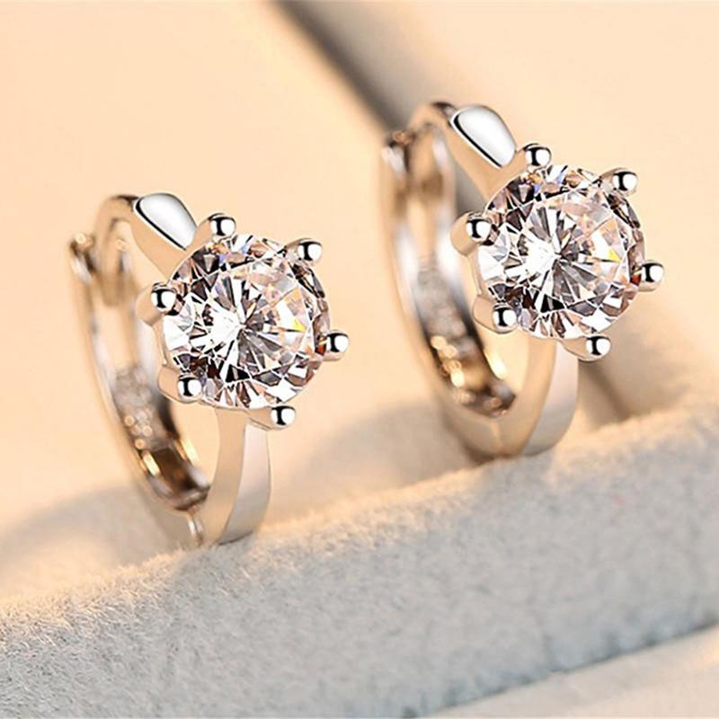 

Simple Small Hoop Earring Inlaid Classic 6 Prong Solitaire Shiny Zircon Elegant Accessories Daily Wearable Women Earrings