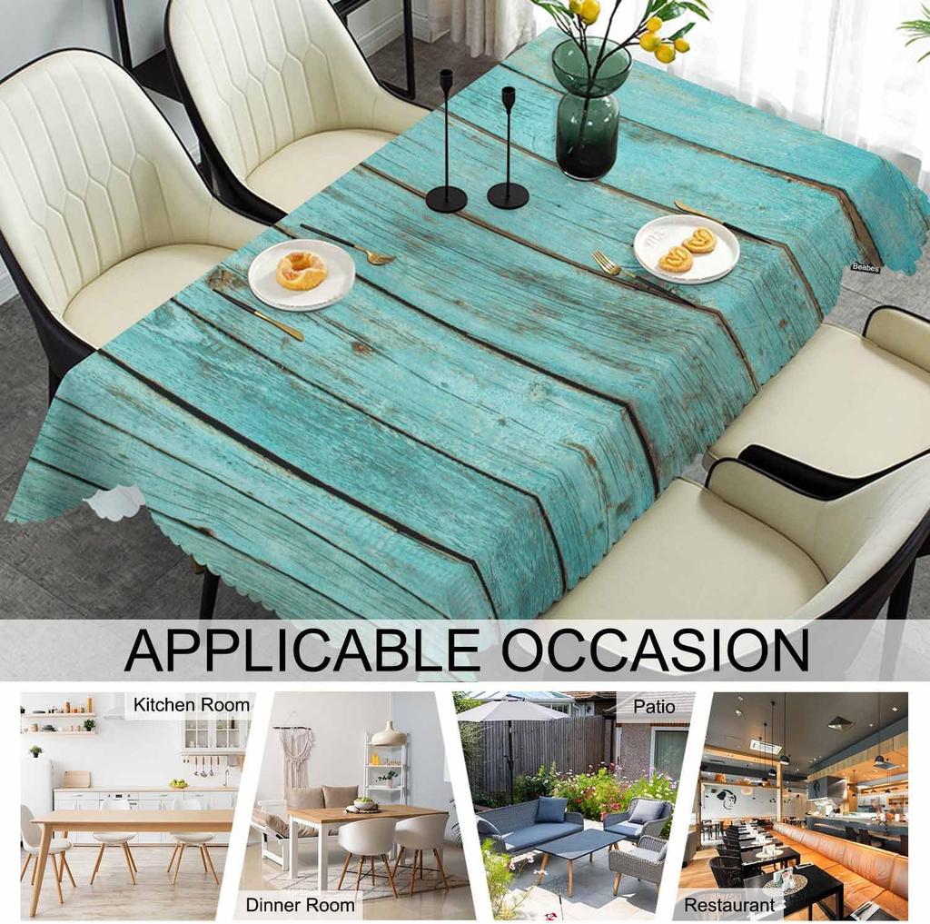 Față de masă dreptunghiulară vintage turcoaz cu aspect de lemn, impermeabilă, decor pentru masă, decor de fermă pentru bucătărie, față de masă pentru masă de dining, decor pentru petrecere