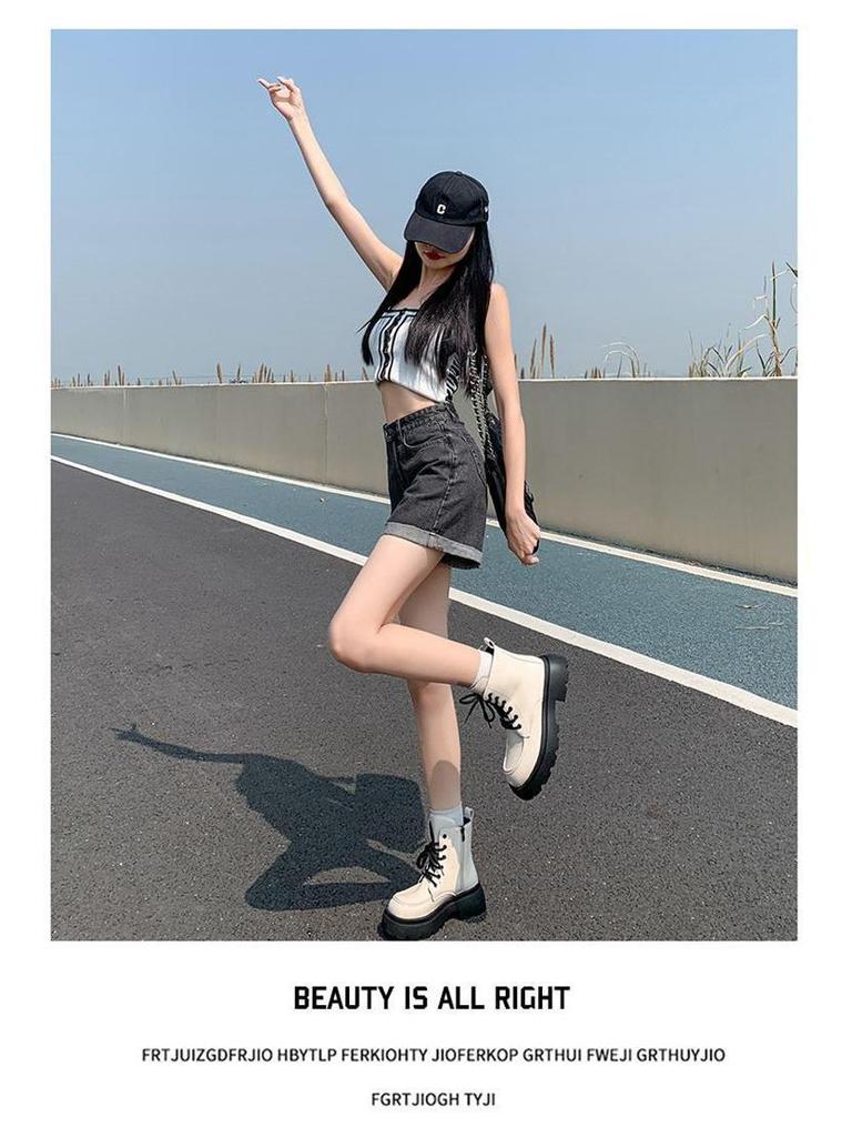 2026 Korean Style Gradient High-Waisted Loose Denim Shorts for Women