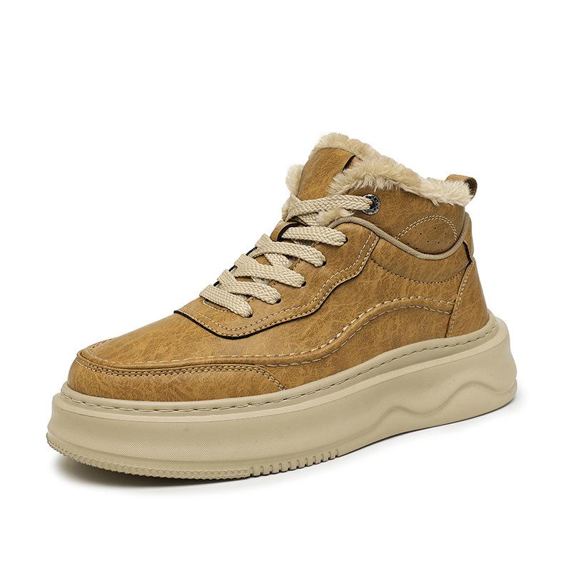Winter velvet board shoes thick sole light high top thickened warm yellow cotton shoes autumn and winter shoes